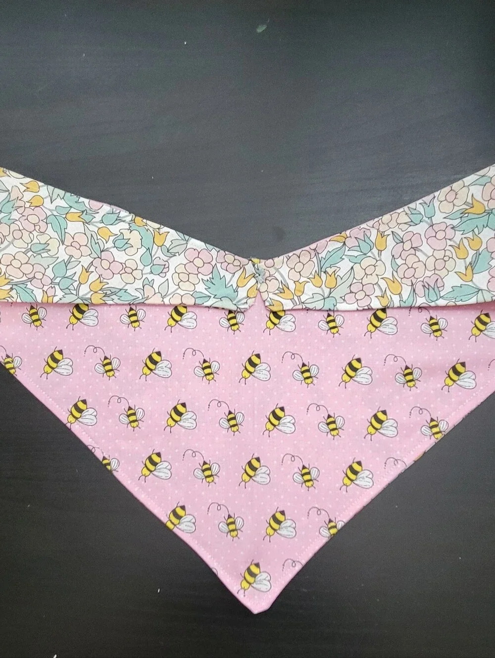 Handmade Reversible Pink Bee & Floral Dog Bandana